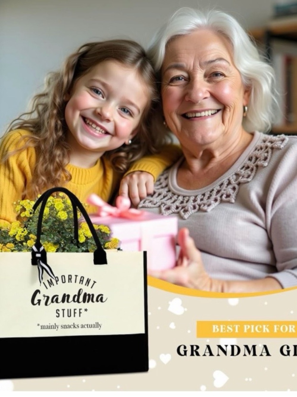 Important Grandma Stuff Canvas Tote Bag - Black & Cream - Picture 3 of 8